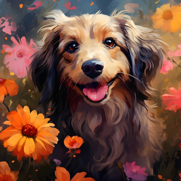 Charming Dog Garden Painting Heistcore Style 32k UHD MultiLayered Color Fields Portrait Art