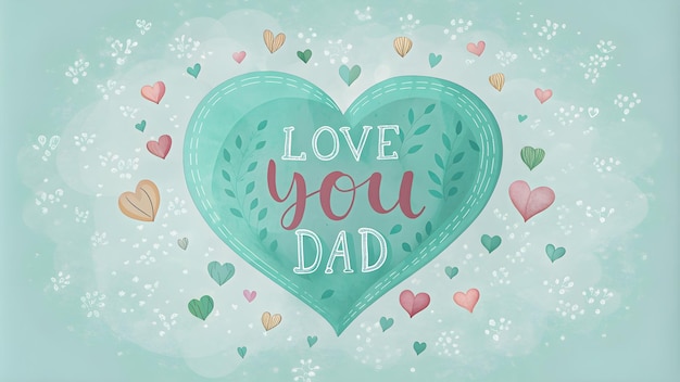 Charming Fathers Day Design Big Heart with Love You Dad and Cute Little Hearts