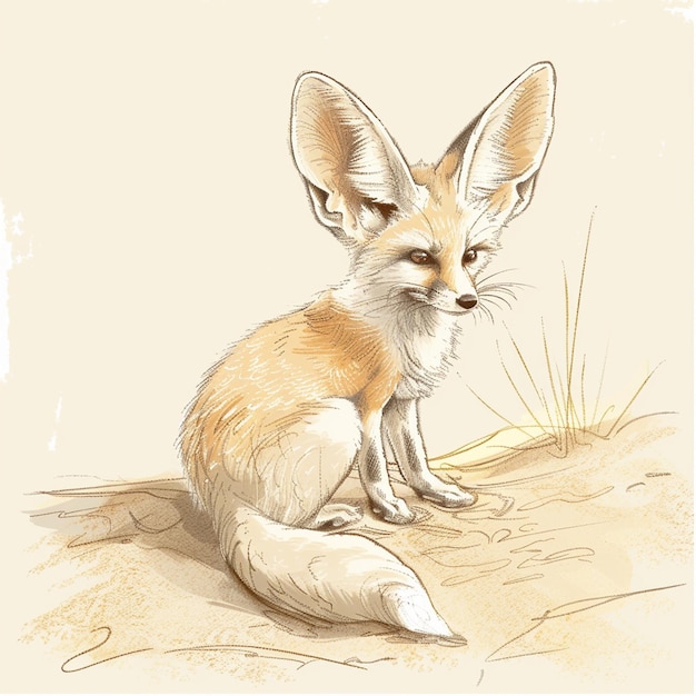 Charming fennec fox isolated pencil drawing on white paper artwork