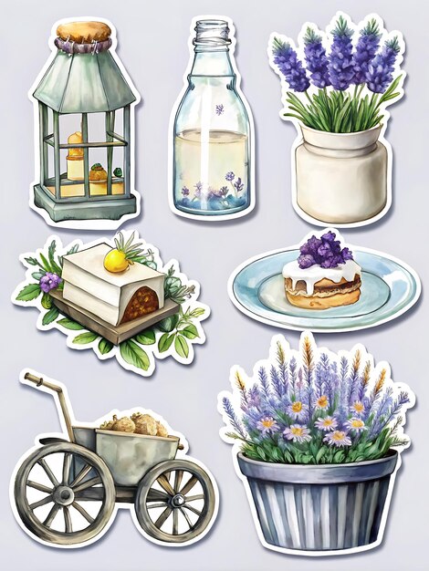 Photo charming floral stickers with rustic garden elements for crafting