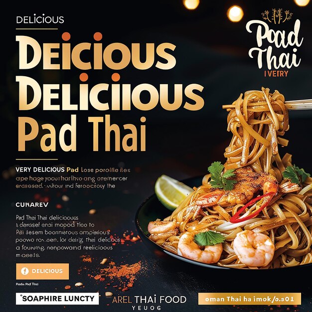 Photo a charming flyer for food features pad thai on it