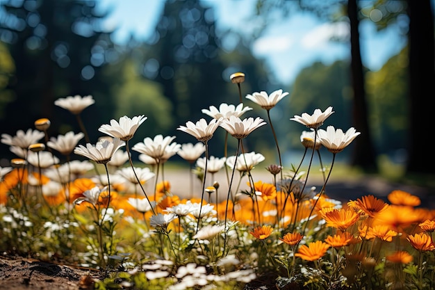 Charming forest with daisies and trees generative IA