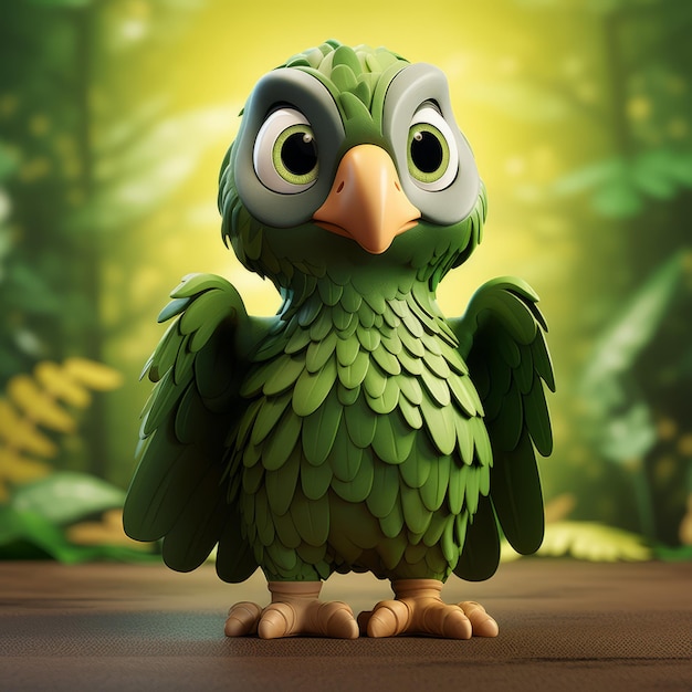 Charming Green Toy Parrot Unreal Engine 5 Cartoonish Character Design