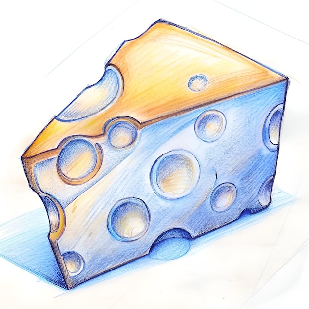 Photo a charming hand drawn illustration of a wedge of swiss cheese perfect for adding a touch of fun and whimsy to your designs