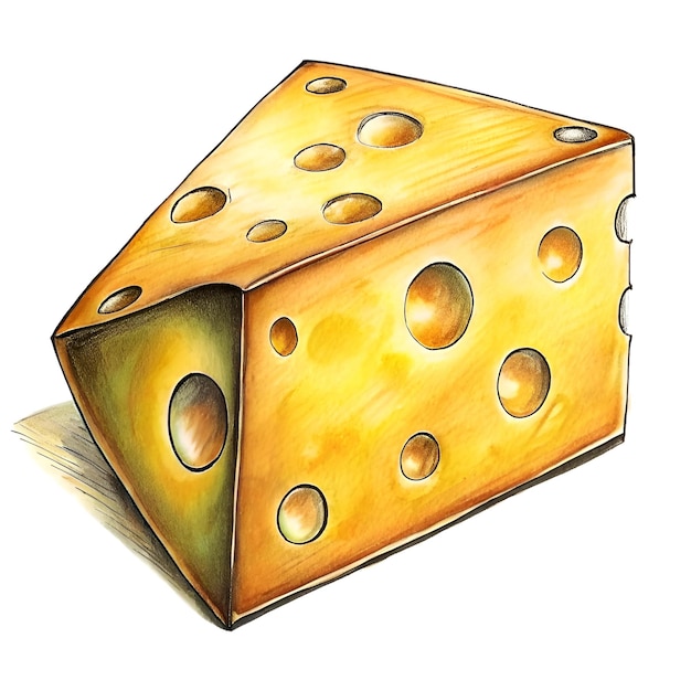 Photo a charming hand drawn illustration of a wedge of swiss cheese perfect for adding a touch of whimsy to your food related designs