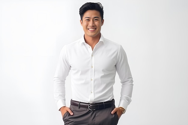 A charming handsome confident asian businessman crossed arm