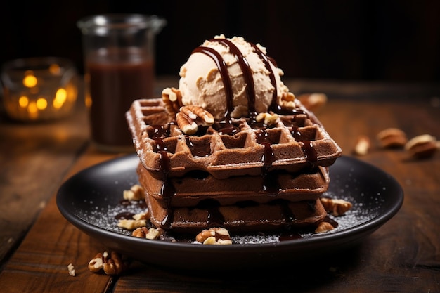 Charming Harmony Chocolate Waffles on Rustic Canvas of Flavors