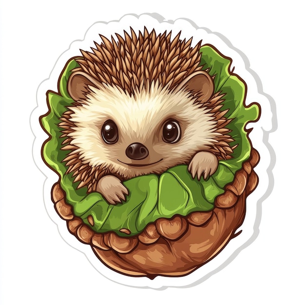 Charming Hedgehog in Acorn Cap Sticker for Fun and Cozy Decor