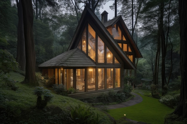 Charming house in the forest surrounded by nature generative IA