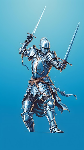 charming illustration of knight exercising blue background