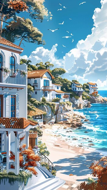 Charming Illustrations of Beachfront Cottages Seaside Cafes and Coastal Villages Capturing Coast