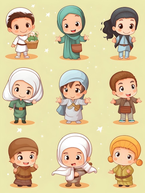 Charming of Introduction to Islam for Diverse Muslim Children in Various Poses