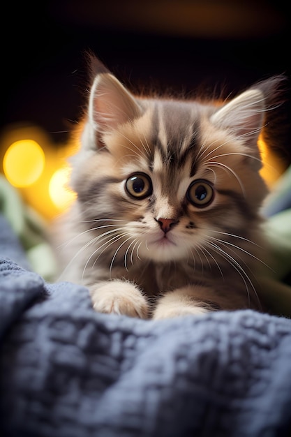 Charming Little Kitten with Twinkling Eyes and Soft Fur in a Warm Household Setting