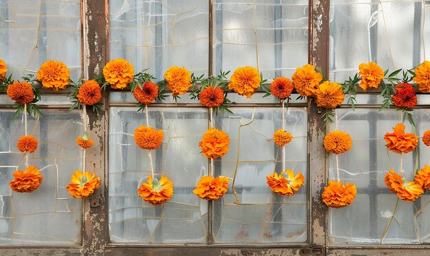 Charming Marigold Garland on Vintage Window