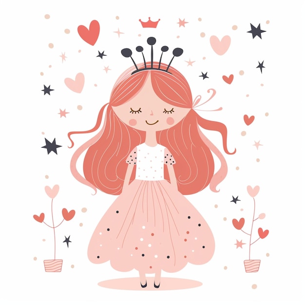 Charming and minimalist illustration of a princess in soft pastel hues