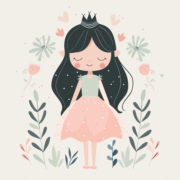 Charming and minimalist illustration of a princess in soft pastel hues