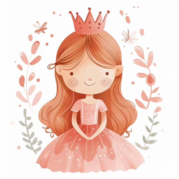 Charming and minimalist illustration of a princess in soft pastel hues