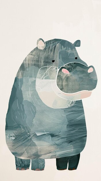 Photo a charming nursery art illustration of a hippo in childrens storybook style