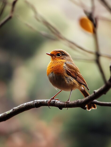 Photo charming orangebreasted bird perched on a branch in nature