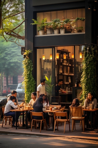 Charming Outdoor Cafe Buzzing with Life Colors and Aromas