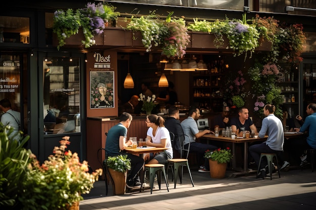 Charming Outdoor Cafe Buzzing with Life Colors and Aromas