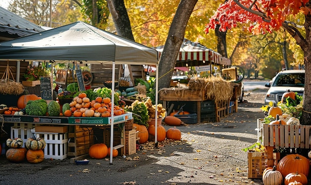 Photo charming outdoor farmers market during fall