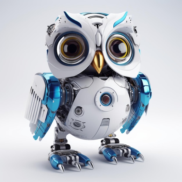 Charming owl robot robotic bird isolated over white background