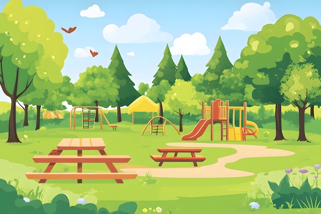 Charming park setting with playgrounds and picnic area