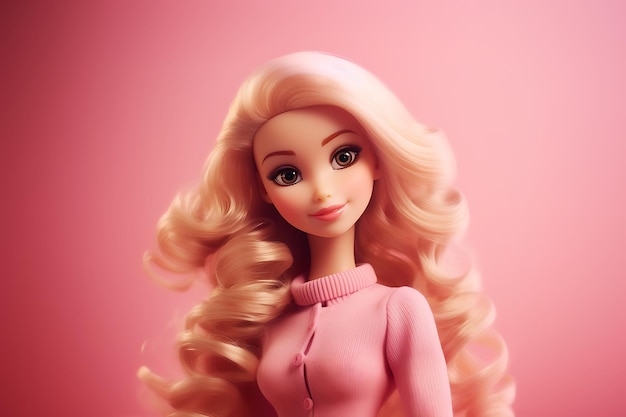 Charming Pink Elegance Barbie Doll Blonde Girl in Stylish Outfit Wallpaper Design