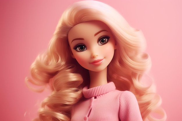 Charming Pink Elegance Barbie Doll Blonde Girl in Stylish Outfit Wallpaper Design