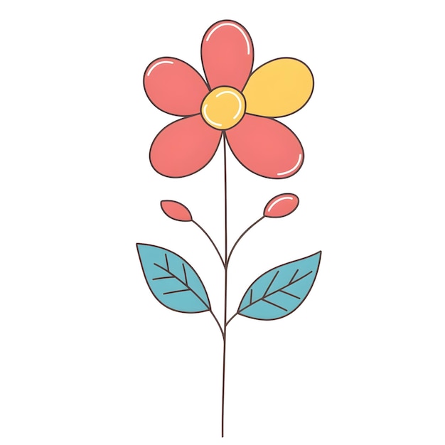 Photo charming pink flower with minimalist line art in whimsical cartoon style for decorative design