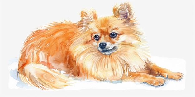 Charming Pomeranian Dog in Watercolor Portrait Art