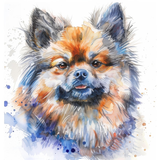 Charming Pomeranian Dog in Watercolor Portrait Art