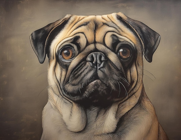 Charming Pug Dog Illustration Detailed Artwork Capturing the Adorable Features of a Pug