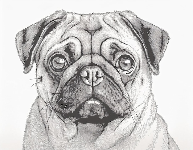 Charming Pug Dog Illustration Detailed Artwork Capturing the Adorable Features of a Pug