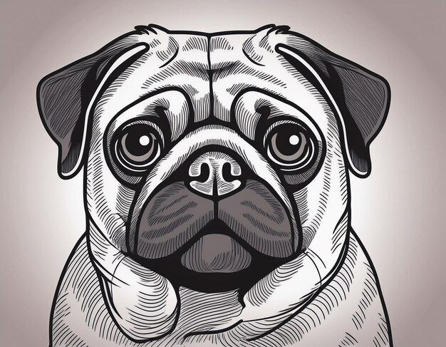 Charming Pug Dog Illustration Detailed Artwork Capturing the Adorable Features of a Pug