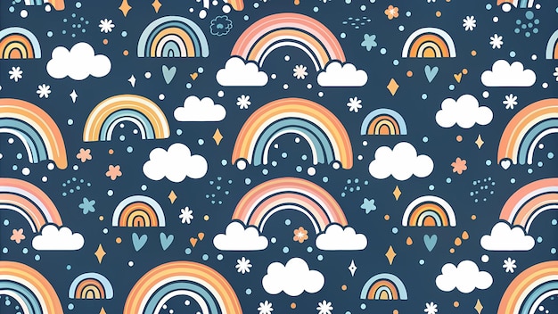 Charming Rainbow and Cloud Pattern Wallpaper for Kids