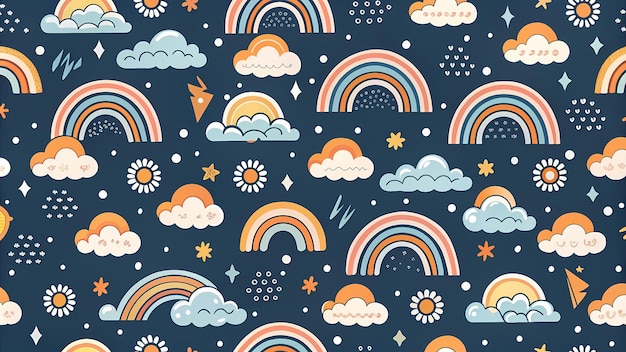 Charming Rainbow and Cloud Pattern Wallpaper for Kids