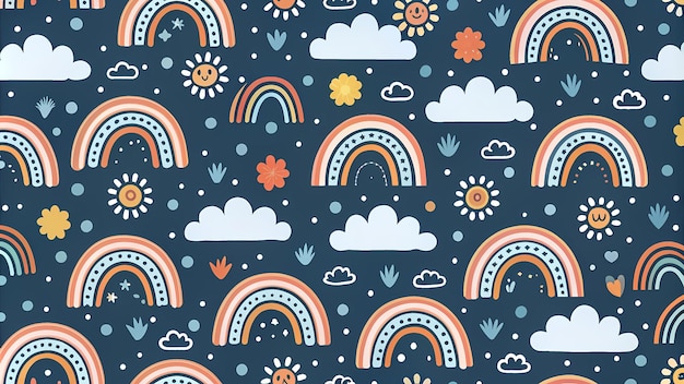 Charming Rainbow and Cloud Pattern Wallpaper for Kids