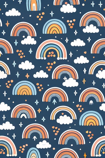 Charming Rainbow and Cloud Pattern Wallpaper for Kids