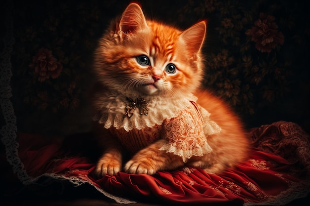 A charming red kitten is the focal point of this whimsical photograph