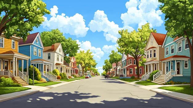 Photo charming residential street houses painting