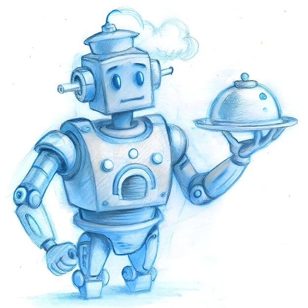 Photo a charming robot waiter holds a silver platter ready to serve