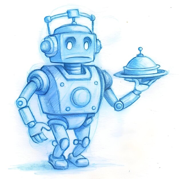 Photo a charming robot waiter serves with a friendly smile and a plate held high