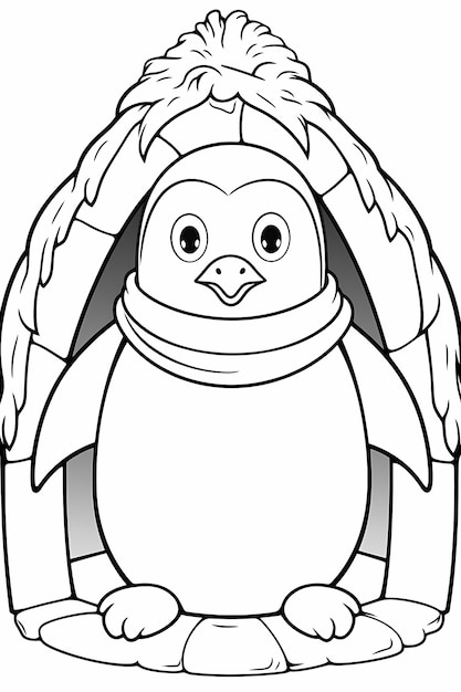 Photo charming scarfwearing penguin simple black and white cartoon lineart