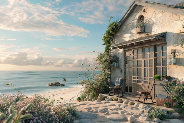 Charming seaside cottages overlooking sandy beache