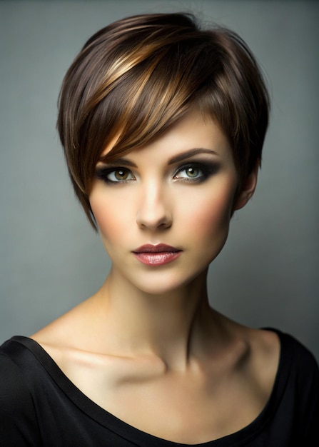 Photo charming short brown pixie cut hairstyle inspiration for modern women perfect for salon promotions