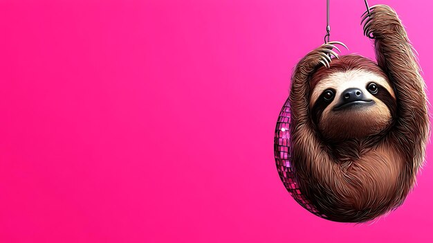 Charming Sloth Hanging on Disco Ball Illustration