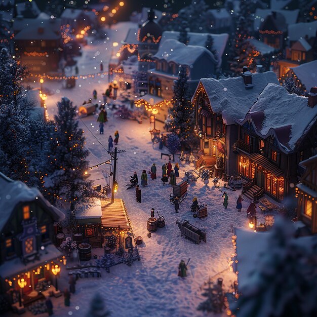 Photo charming small town winter scene with snowcovered streets