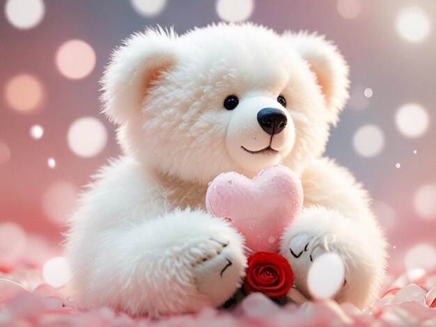 Photo a charming teddy bear with plush fur holding a bouquet of roses